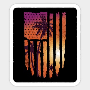 Summer Sunset Palm Trees American Flag Cool Spring Beach Sticker